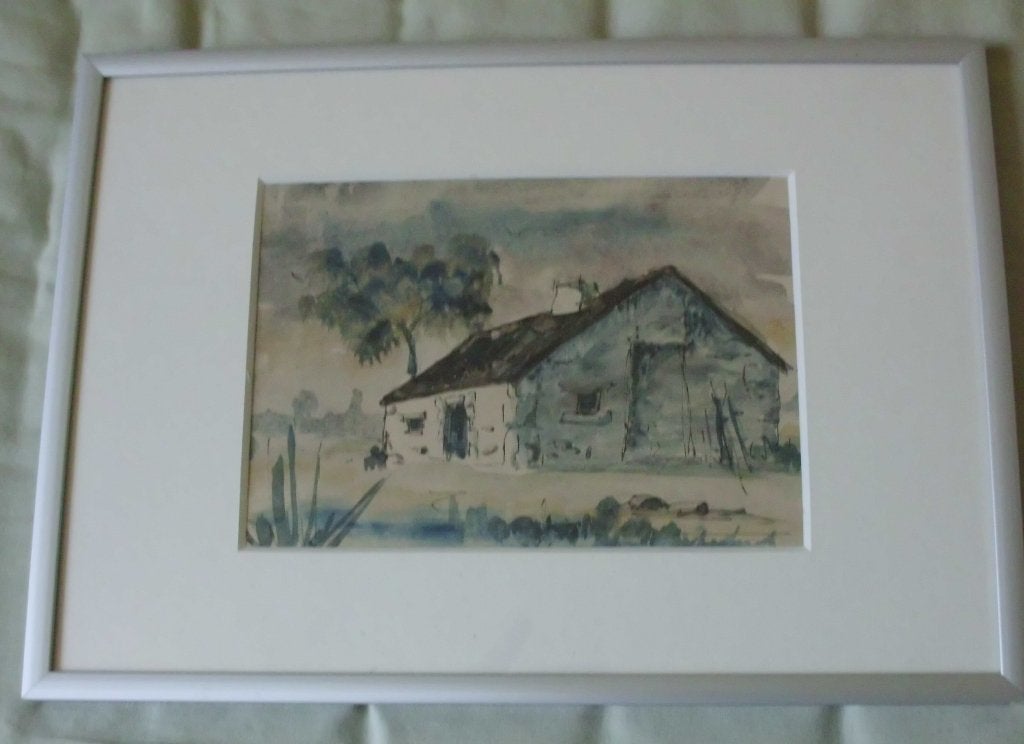 Aquarel , boerderij in landschap ., Antiek en Kunst, Ophalen of Verzenden, Landschap, Papier, Klassiek