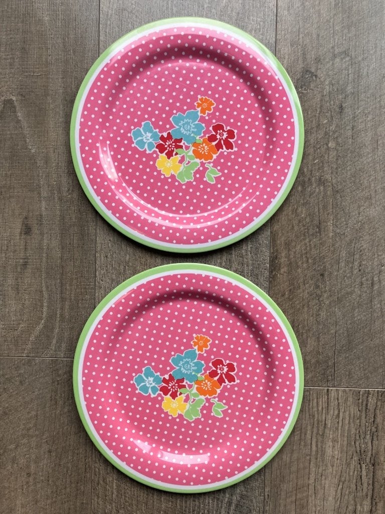 2 plastic camping bordjes (roze), Ophalen of Verzenden, Zo goed als nieuw