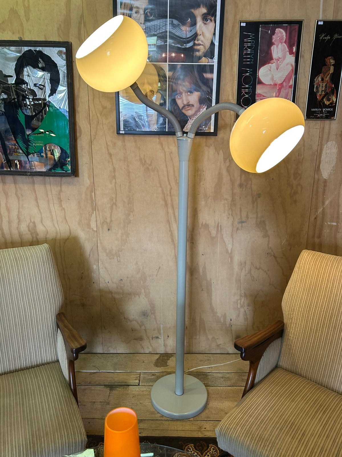 Vintage jaren 70 staande lamp met 2 bollen, Dijkstra, Ophalen, Vintage, ?, Zo goed als nieuw