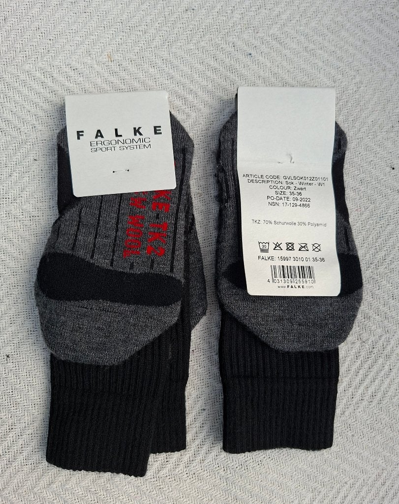 2 paar Falke TK2 Zwart Winter, maat 35-36, Sokken en Kniesokken, Zwart, Maat 35 t/m 38, Nieuw