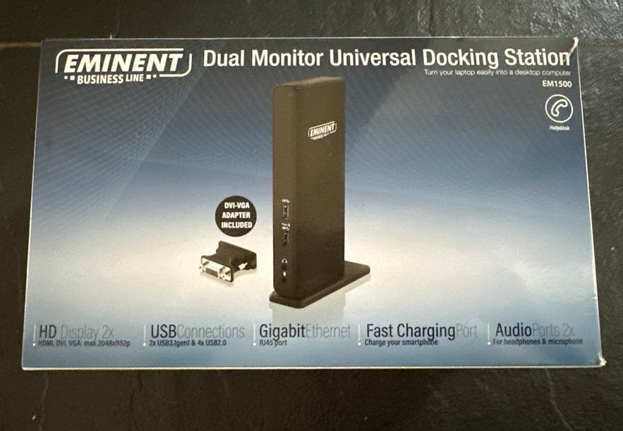 Eminent EM1500 Dual Monitor Universeel Docking Station, Ophalen of Verzenden, Nieuw, Docking station, Laptop