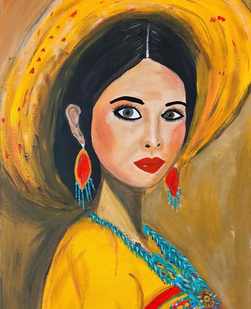 Schilderij 'Vrouw met Gele Hoed' - Levendige Kunst, Antiek en Kunst, Kunst | Schilderijen | Klassiek, Ophalen of Verzenden
