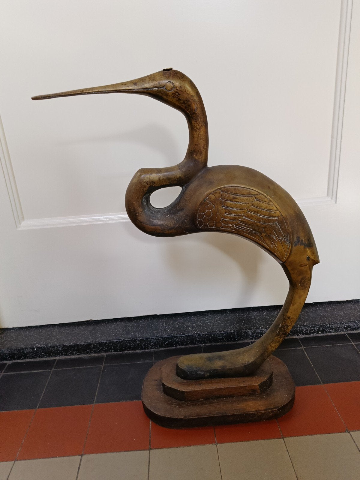 Vintage Metalen Beeld Reiger / Kraanvogel, Ophalen of Verzenden, Overige materialen, Beeld, Vogel