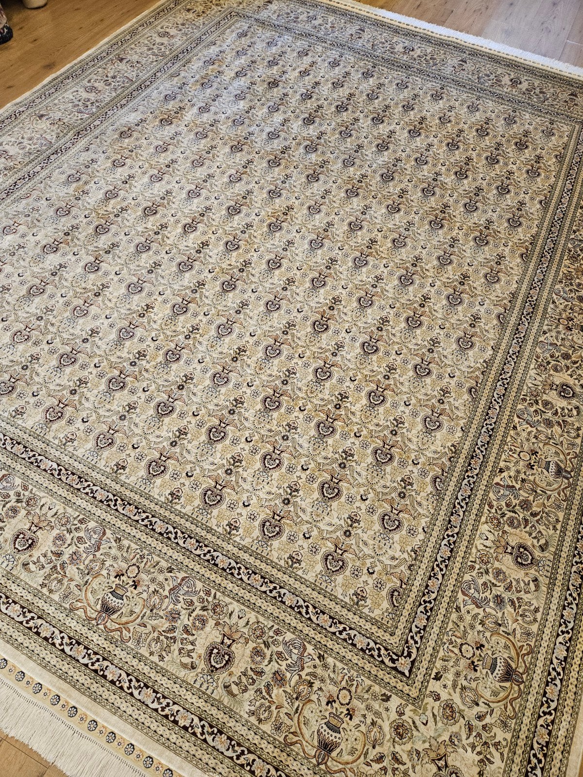 Vintage handgeknoopt oosters tapijt hereke zijde 320x249, Info@SlatsAntiek.nl, Tweedehands, Perzisch, 200 cm of meer