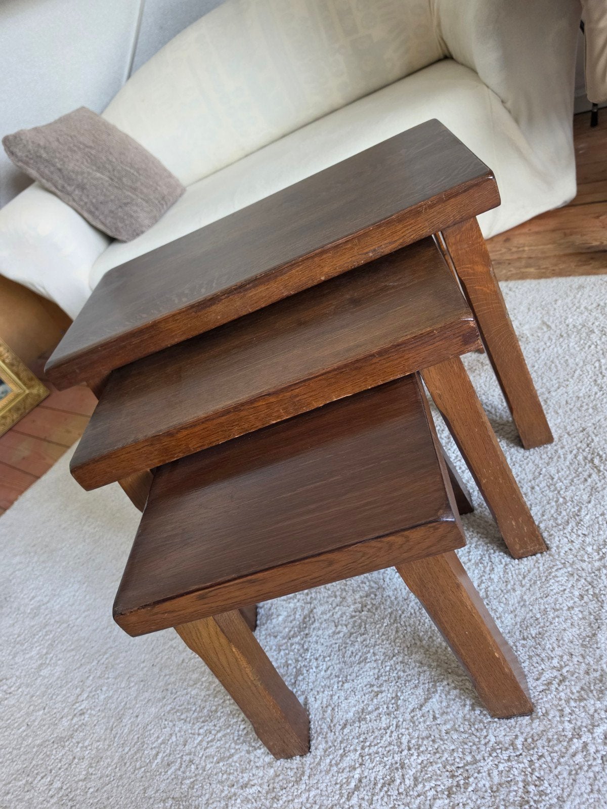 Vintage Eiken Bijzettafels Set van 3 - Gebruikt, Gebruikt, Vintage, 55 tot 75 cm, Rechthoekig