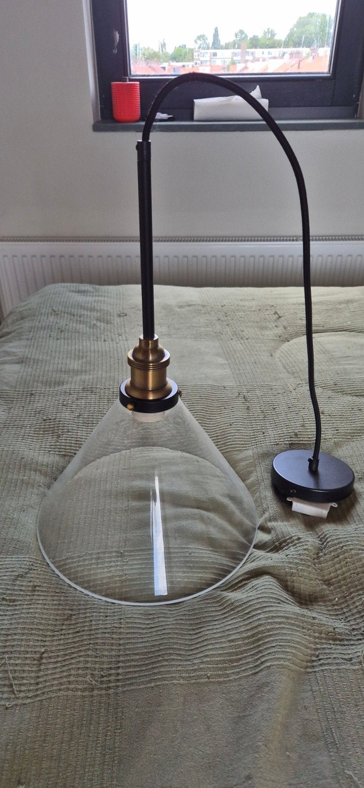 Glazen plafond hanglamp, Ophalen, Gebruikt, Glas, E27 (groot)
