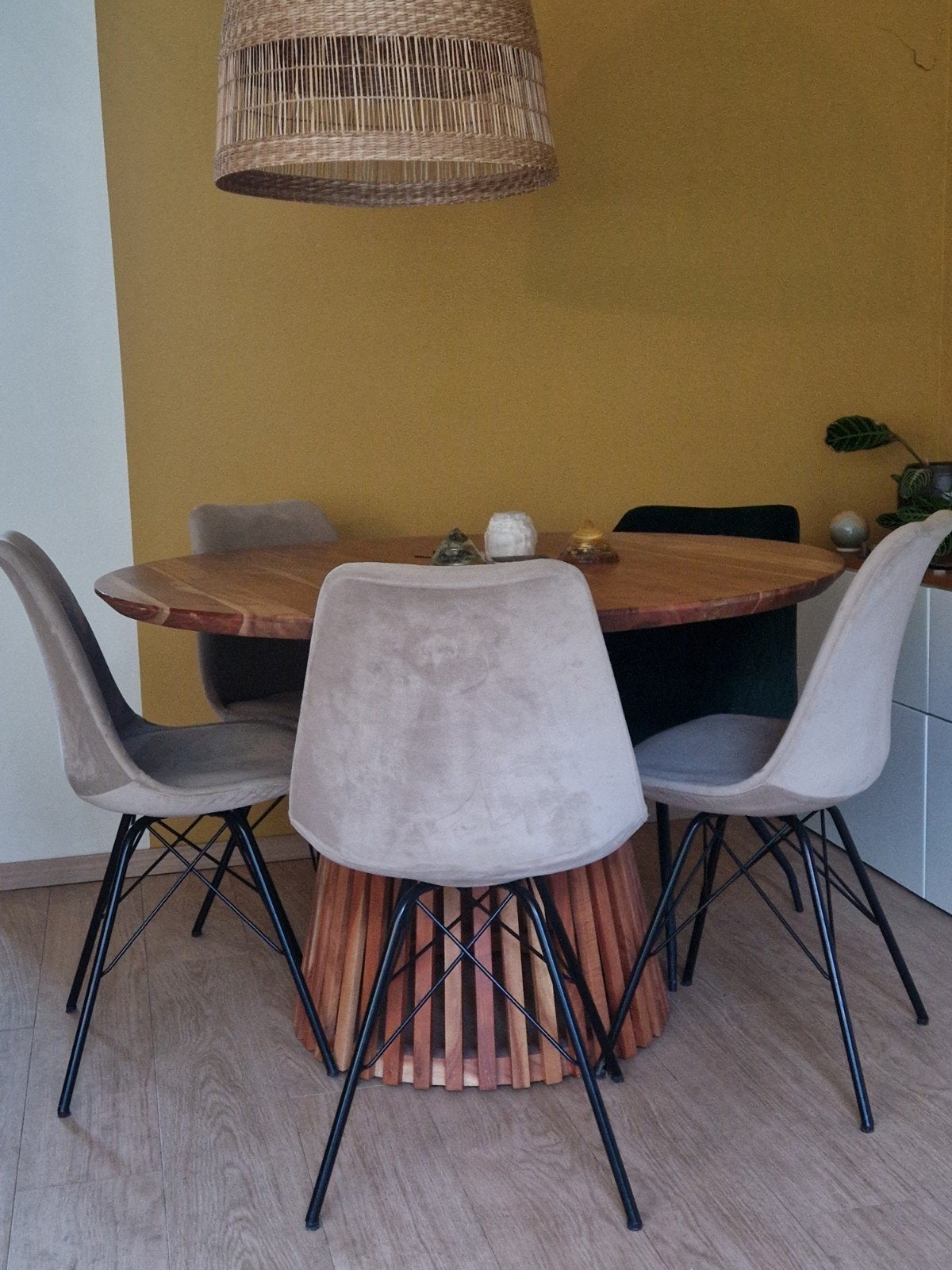 4 beige eetkamerstoelen, Ophalen, Gebruikt, Stof