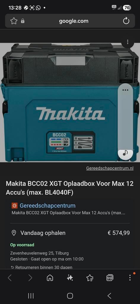 Makita BCC02 XGT Oplaadbox voor 12 Accu's, Ophalen of Verzenden