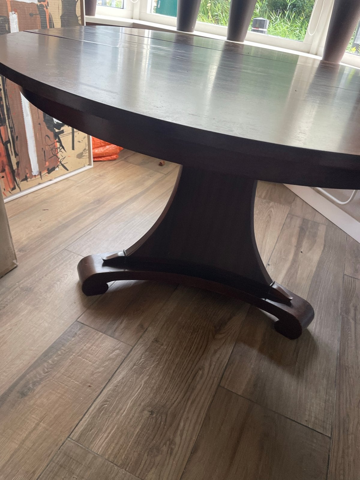 Uitschuifbare Art deco ronde eettafel 110 cm. met poot, Ophalen