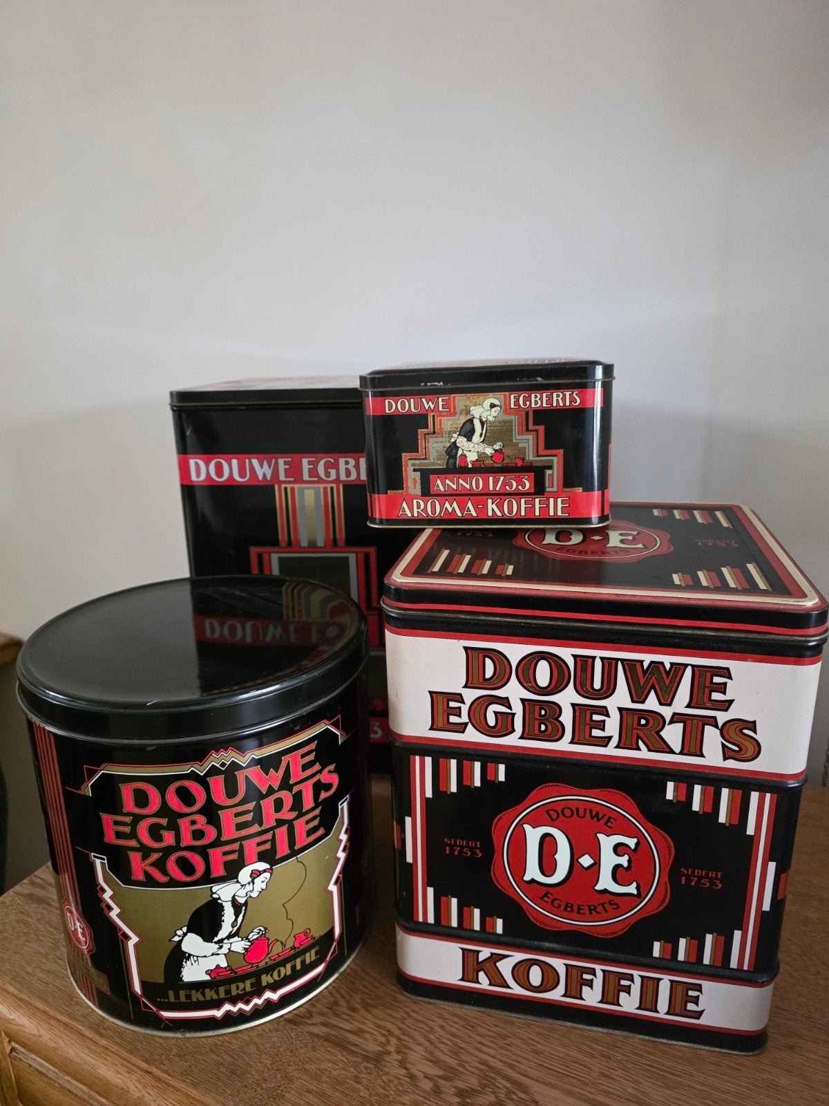 4 vintage Douwe Egberts koffieblikken, Verzamelen, Ophalen, Gebruikt, Overige, Douwe Egberts