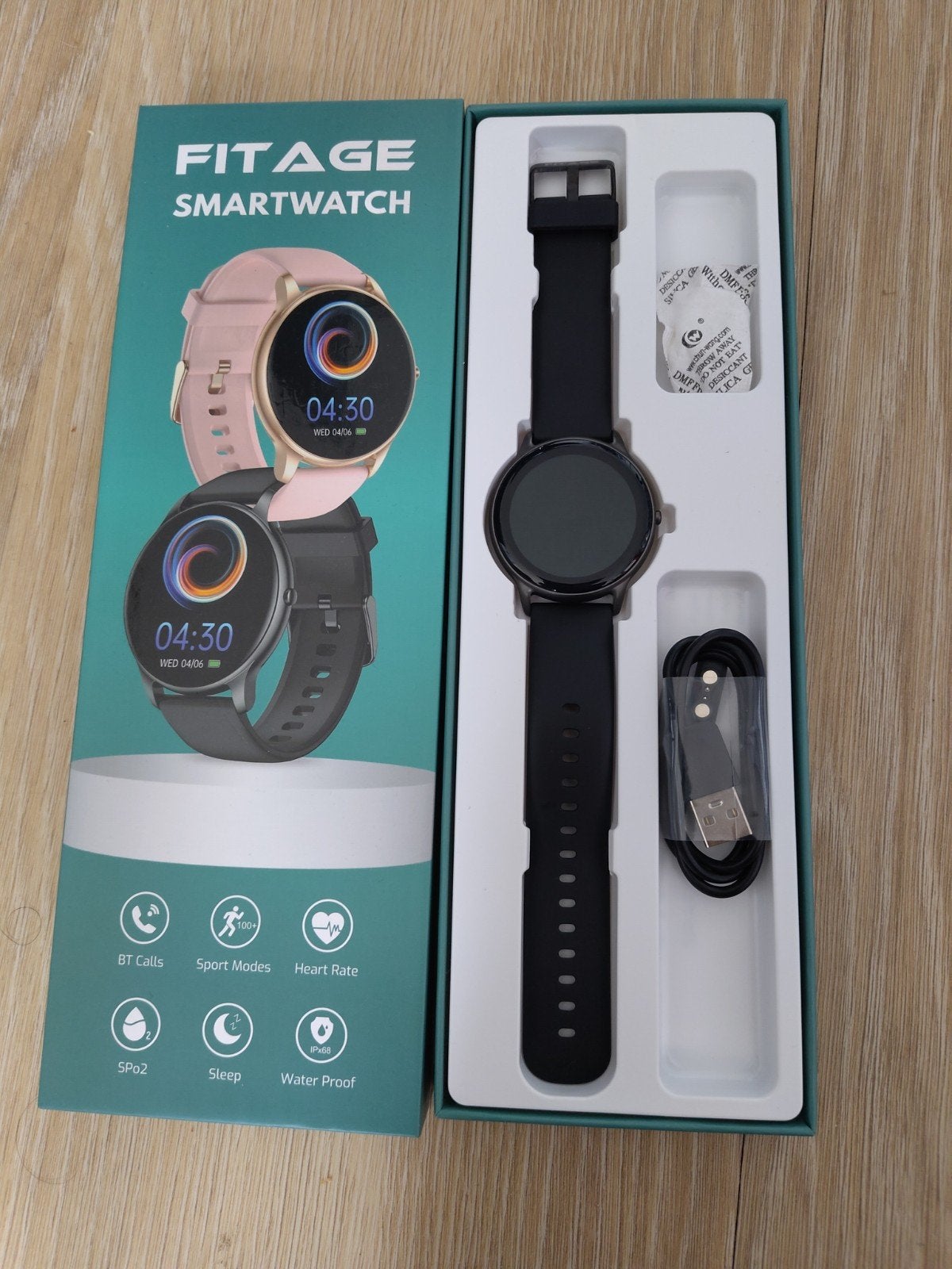 FITAGE Smartwatch - Nieuw in doos, Zwart, Hartslag, Nieuw, Ophalen of Verzenden