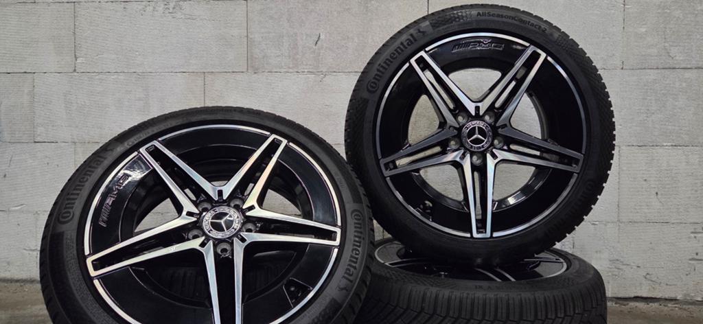 18" AMG W206 Mercedes C-klasse velgen Continental all-season, 18 inch, Gebruikt, Banden en Velgen, Ophalen of Verzenden
