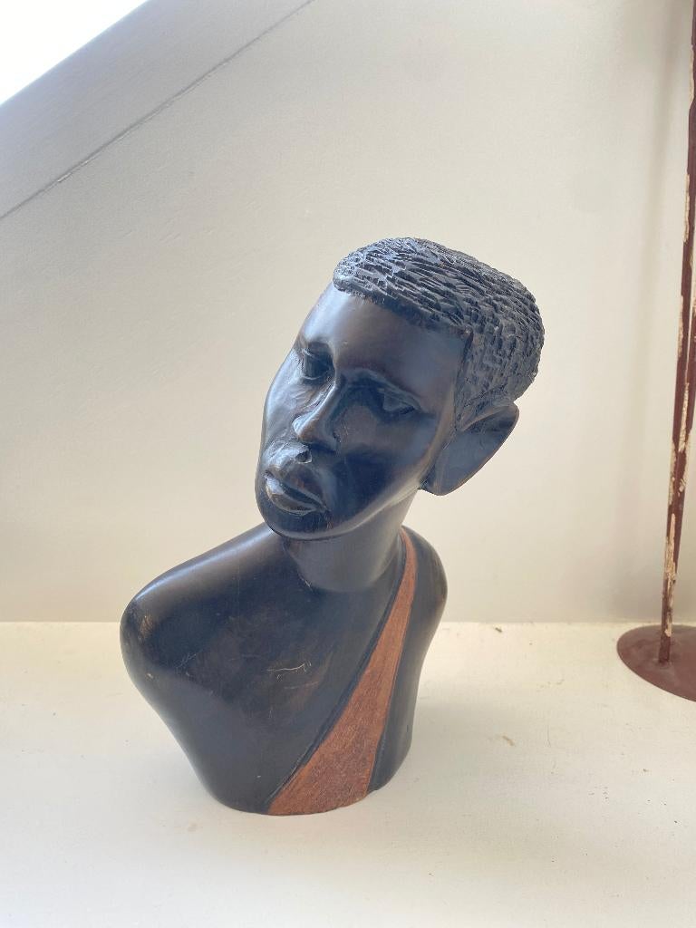 houtsnijwerk, Afrikaanse mannenbuste, Ophalen, Buste, Hout, Afrika