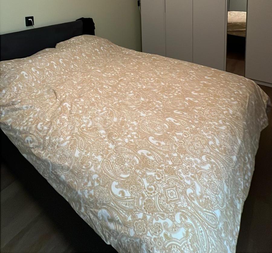 Grijs houten bed 140x200 totaalbed, Ophalen, Tweepersoons, 140 cm, Zo goed als nieuw