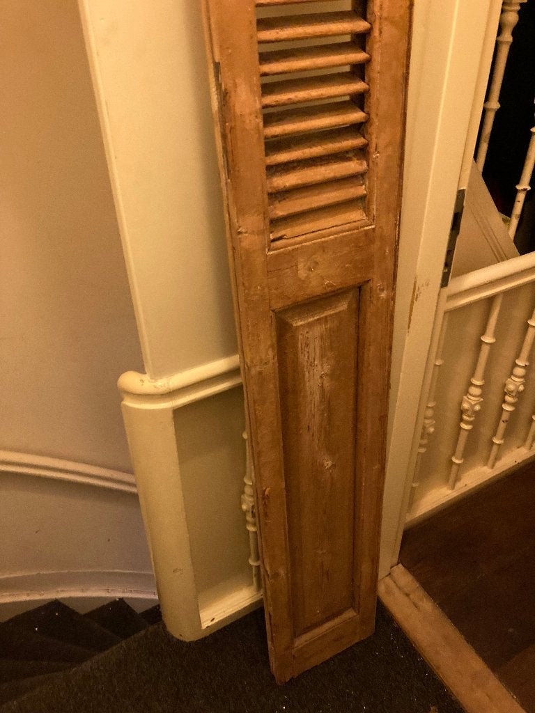 Antieke brocante louvre deur, louvre luik hout, Ophalen, Gebruikt, Minder dan 80 cm, 215 cm of meer