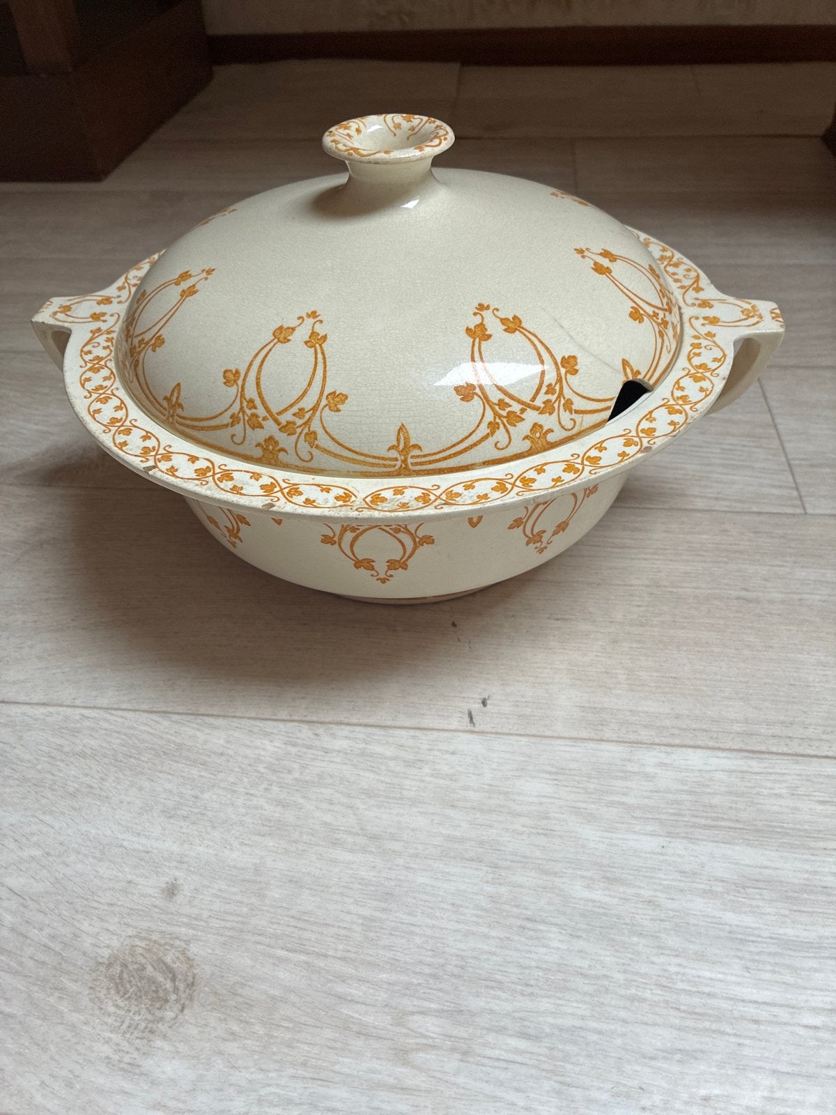 Vintage Soepterrine met Deksel - Crème met Oranje Decor, Antiek en Kunst, Ophalen