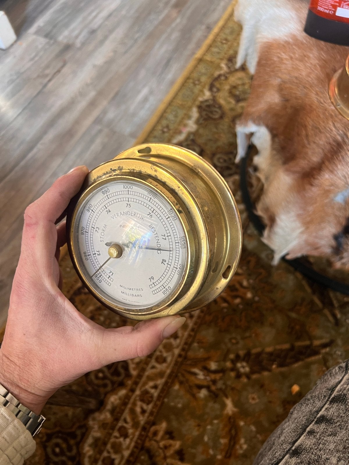 Antieke messing barometer - Infranco, Ophalen of Verzenden, Gebruikt, Barometer