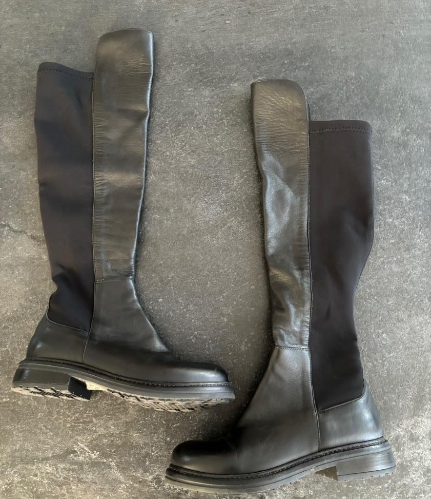 Hoge leren laarzen met stretch maat 38 zwart, Kleding | Dames, Schoenen, Hoge laarzen, Verzenden, Zwart, Zo goed als nieuw