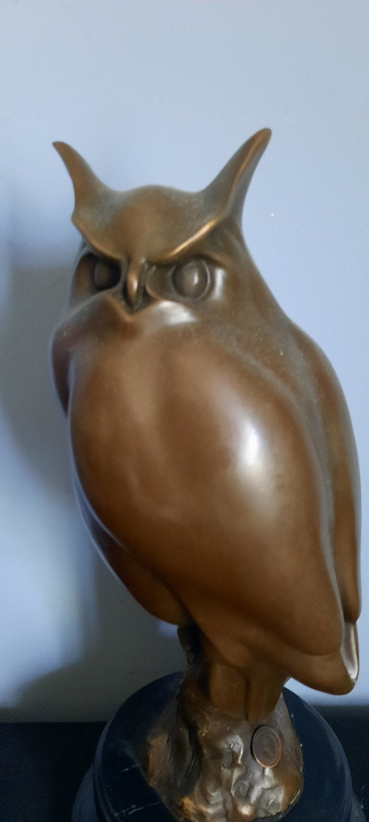Bronzen Uil Beeld op Marmeren Sokkel - Gesigneerd C. Potter, Antiek en Kunst, Ophalen of Verzenden