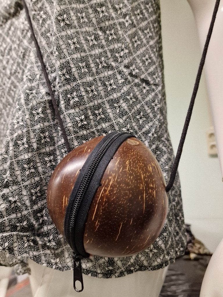 Handgemaakt kokosnoot tasje – vintage boho – uniek, Ophalen of Verzenden, Bruin, Schoudertasje