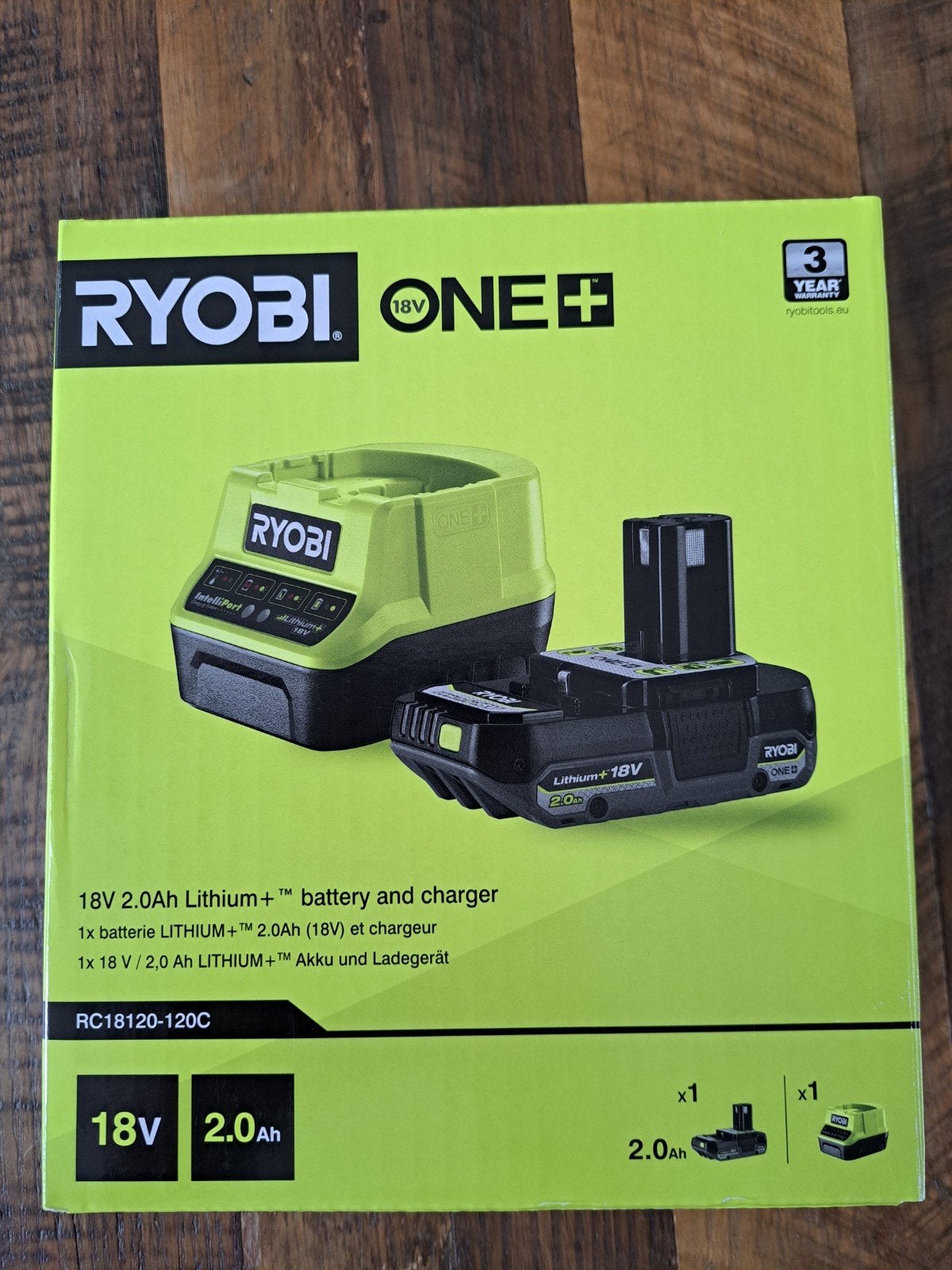 Ryobi 18V accu 2.0 Ah + lader | RC18120-120C, Ophalen of Verzenden, Nieuw