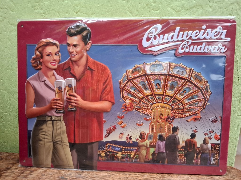 reclamebord Budweiser Budvar, Ophalen of Verzenden, Nieuw, Reclamebord, Plaat of Schild, Overige merken