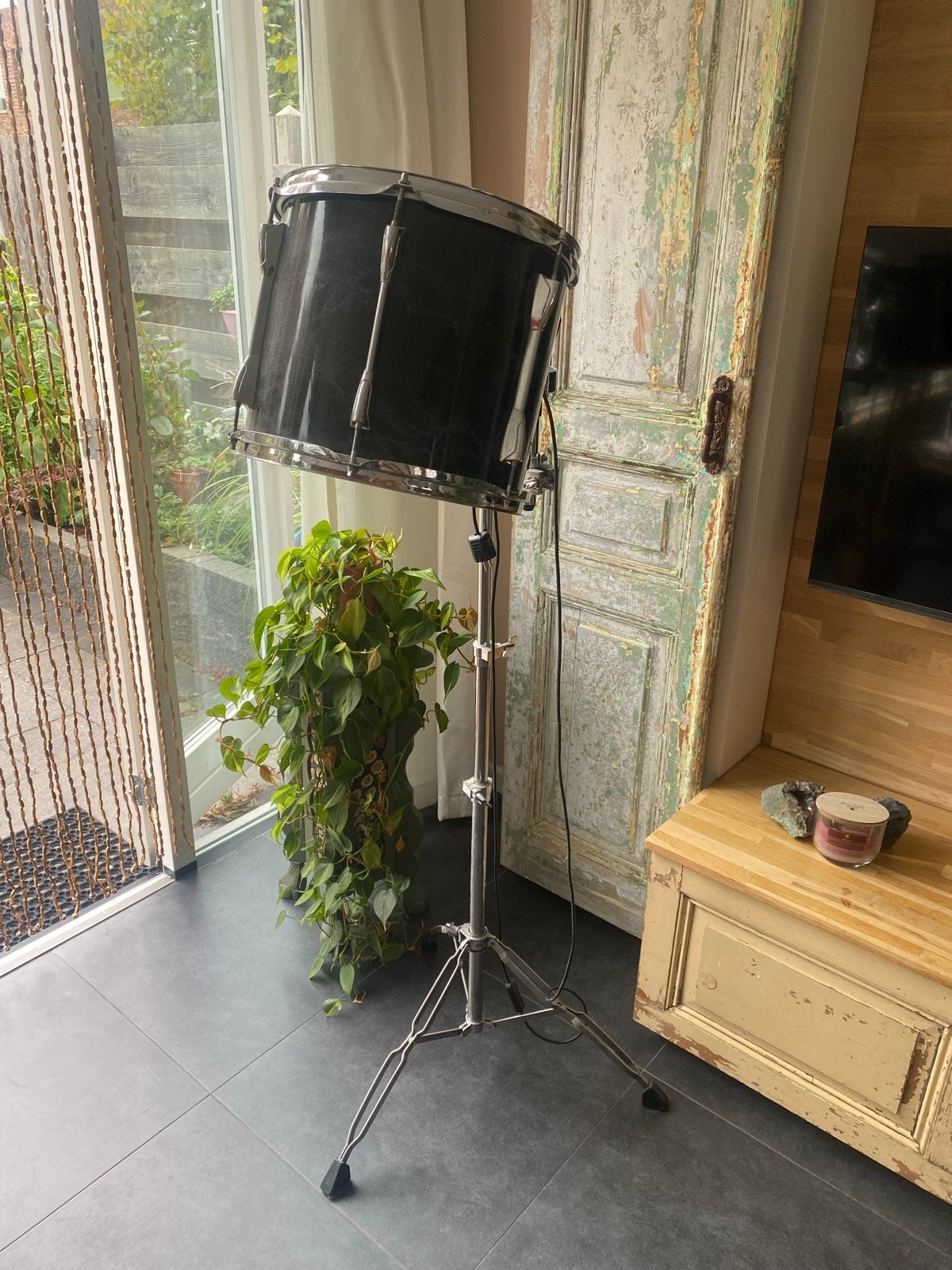 Unieke zelfgemaakte Yamaha Drum lamp op standaard - Zwart, Ophalen, Gebruikt, E27 (groot), Overige typen