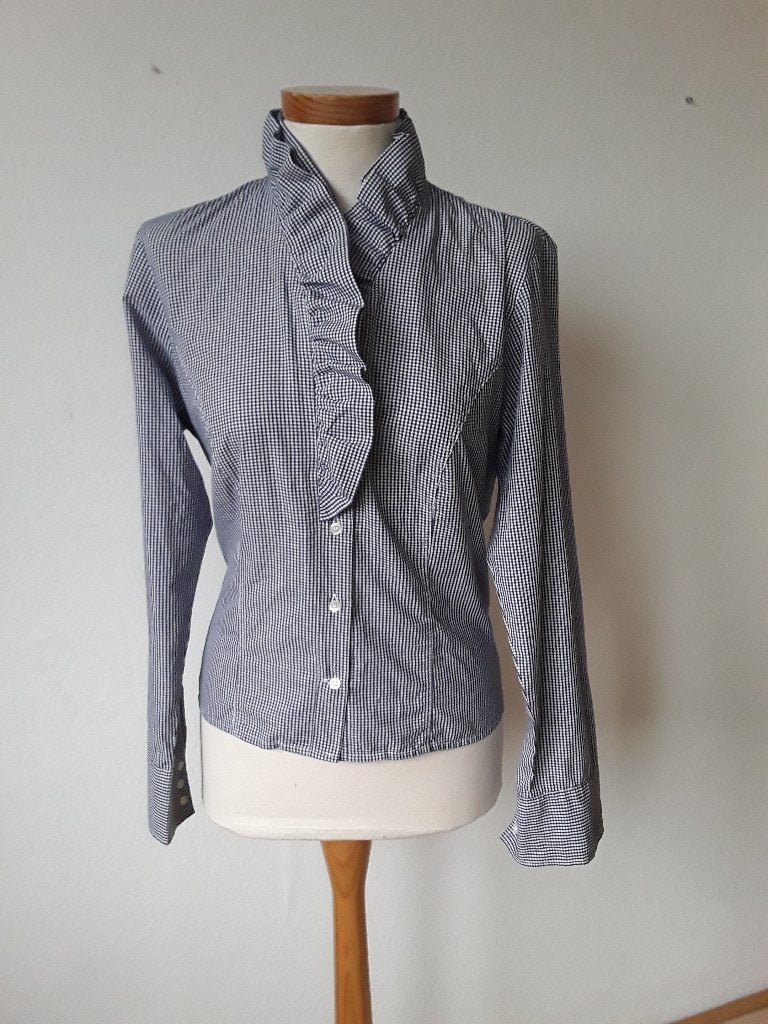 Scarva blouse mt 42 blauw/wit fijn ruitje, Scarva, Maat 42/44 (L), Zo goed als nieuw, Verzenden