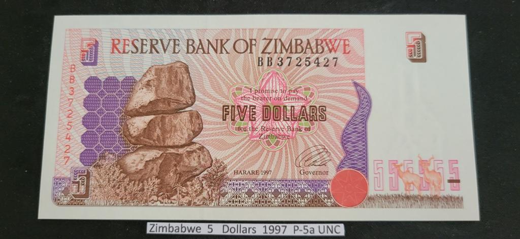 Zimbabwe 5 Dollars 1997 P-5a UNC Bankbiljet, Ophalen of Verzenden