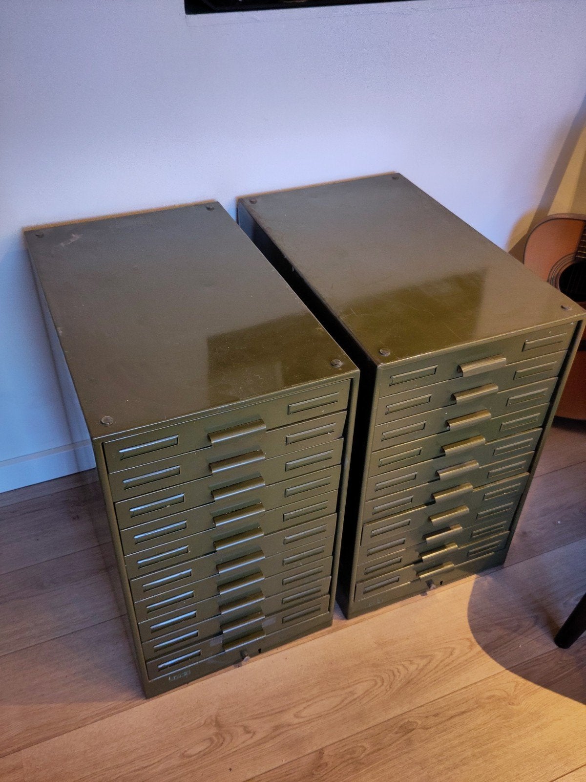 Donkergroene, volledig stalen (zware!) ladekastjes, Huis en Inrichting, Kasten | Ladekasten, Ophalen, Minder dan 50 cm, Gebruikt