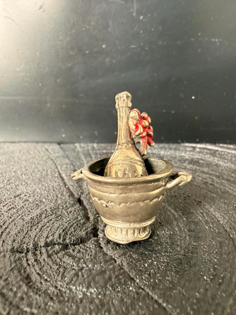 Zilveren Miniatuur Champagnefles in Wijnkoeler, Antiek en Kunst, Ophalen of Verzenden, Zilver