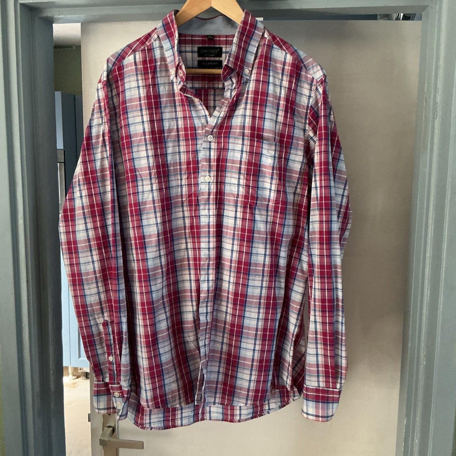John Cabot Geruit Overhemd - Modern Fit - XL, Kleding | Heren, Overhemden, Zo goed als nieuw, Halswijdte 43/44 (XL), Rood, Ophalen of Verzenden