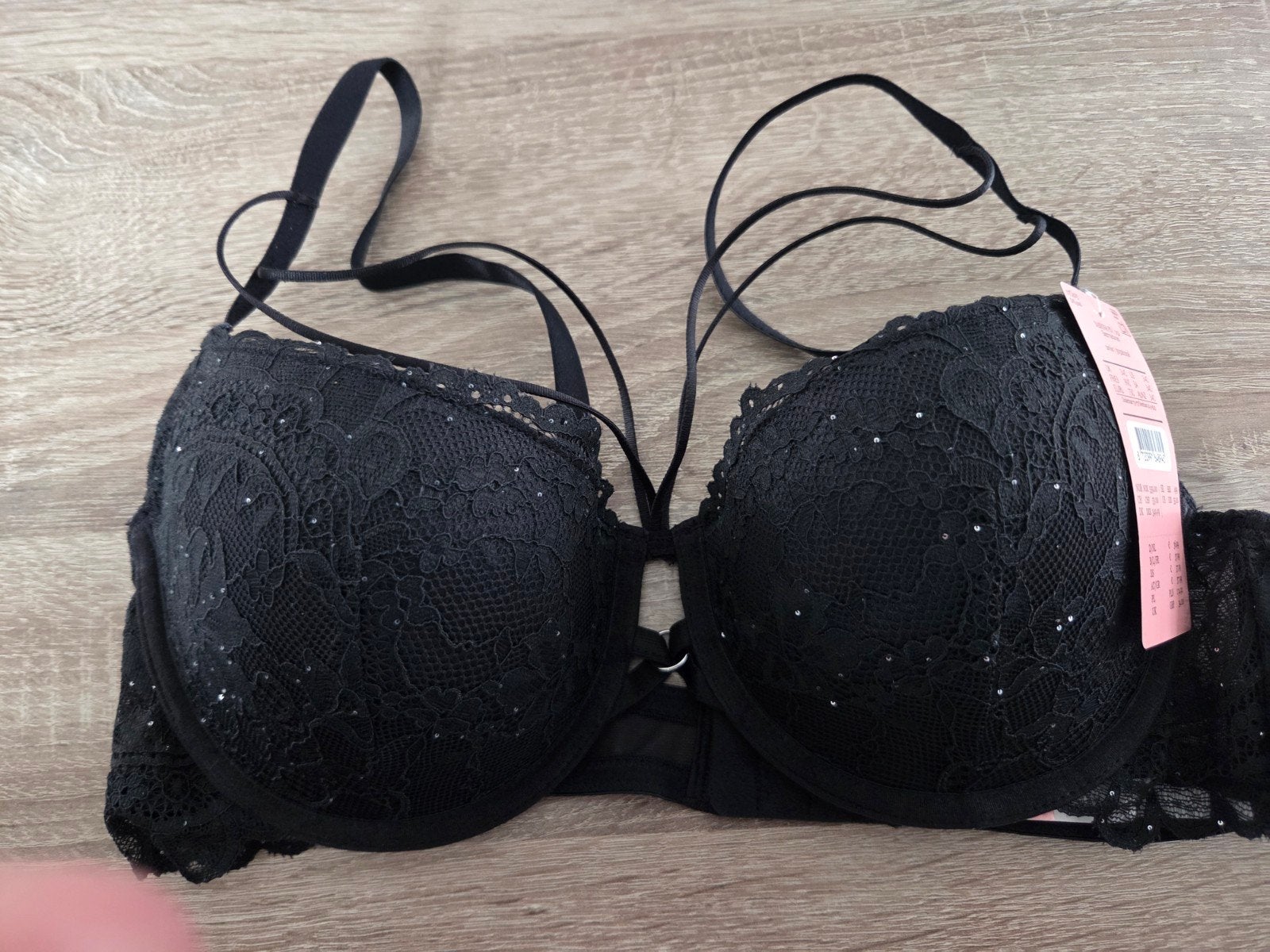 Zwarte kanten BH met glitter en bandjes, Hunkemöller, Ophalen of Verzenden, Zwart, BH