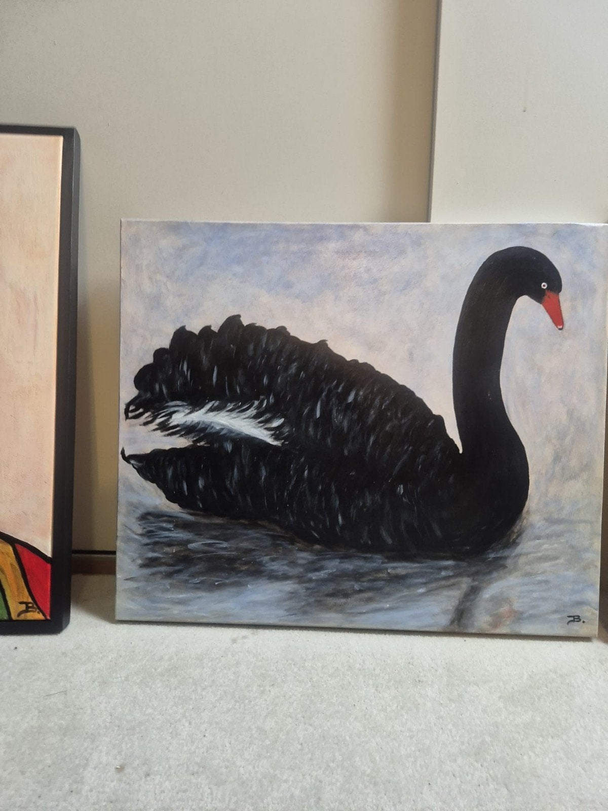 Schilderij zwaan, Ophalen, 50 tot 75 cm, Schilderij, 50 tot 75 cm