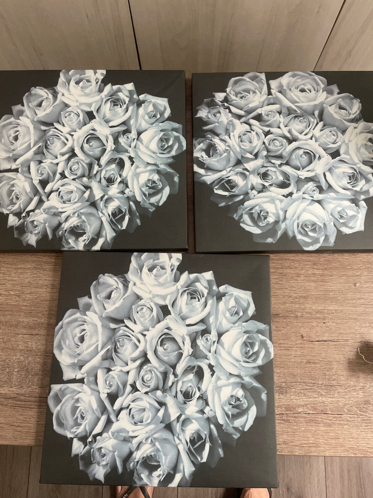 Set van 3 canvas schilderijen met rozen, 13,5 x 13,5, Ophalen of Verzenden, Zo goed als nieuw, Schilderij