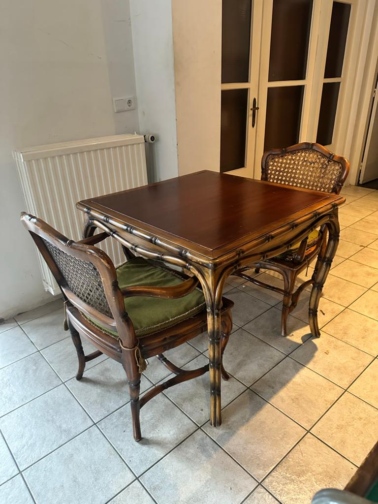 Antieke vintage bridge tafel met 2 stoelen, Ophalen