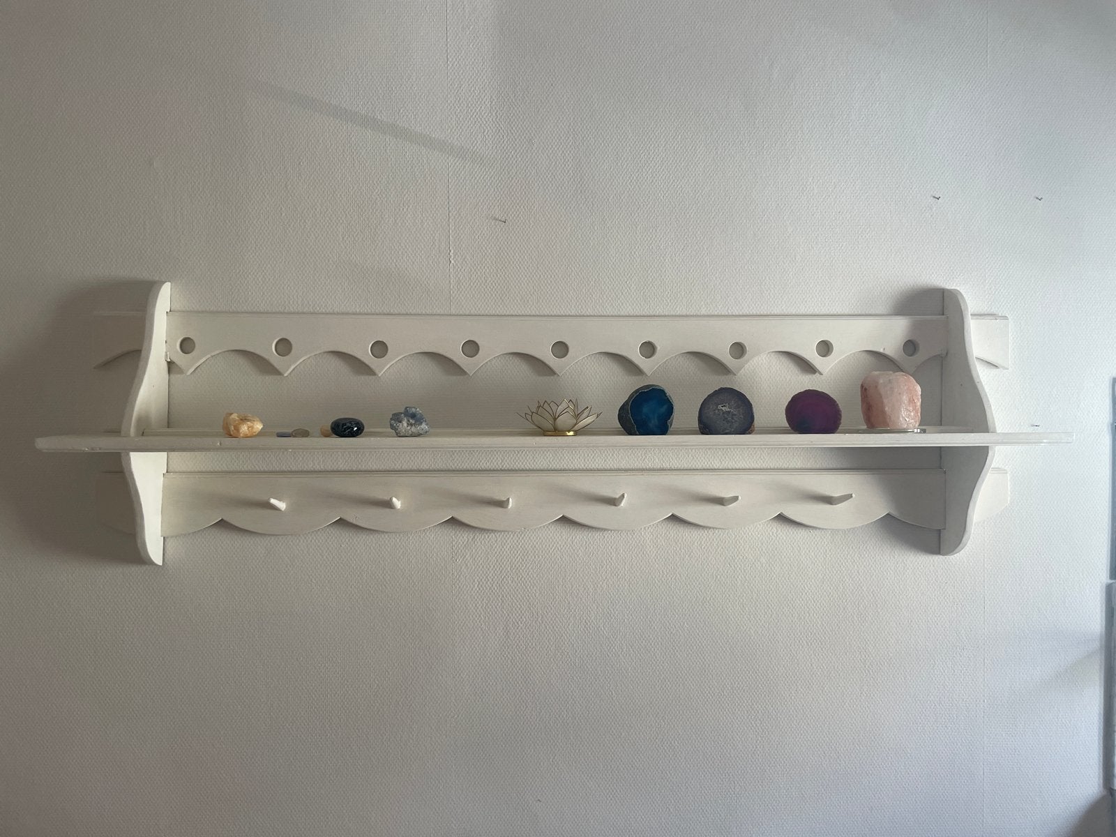 Eikenhouten wandplank met haken - 165x50x21 cm, Ophalen, Gebruikt