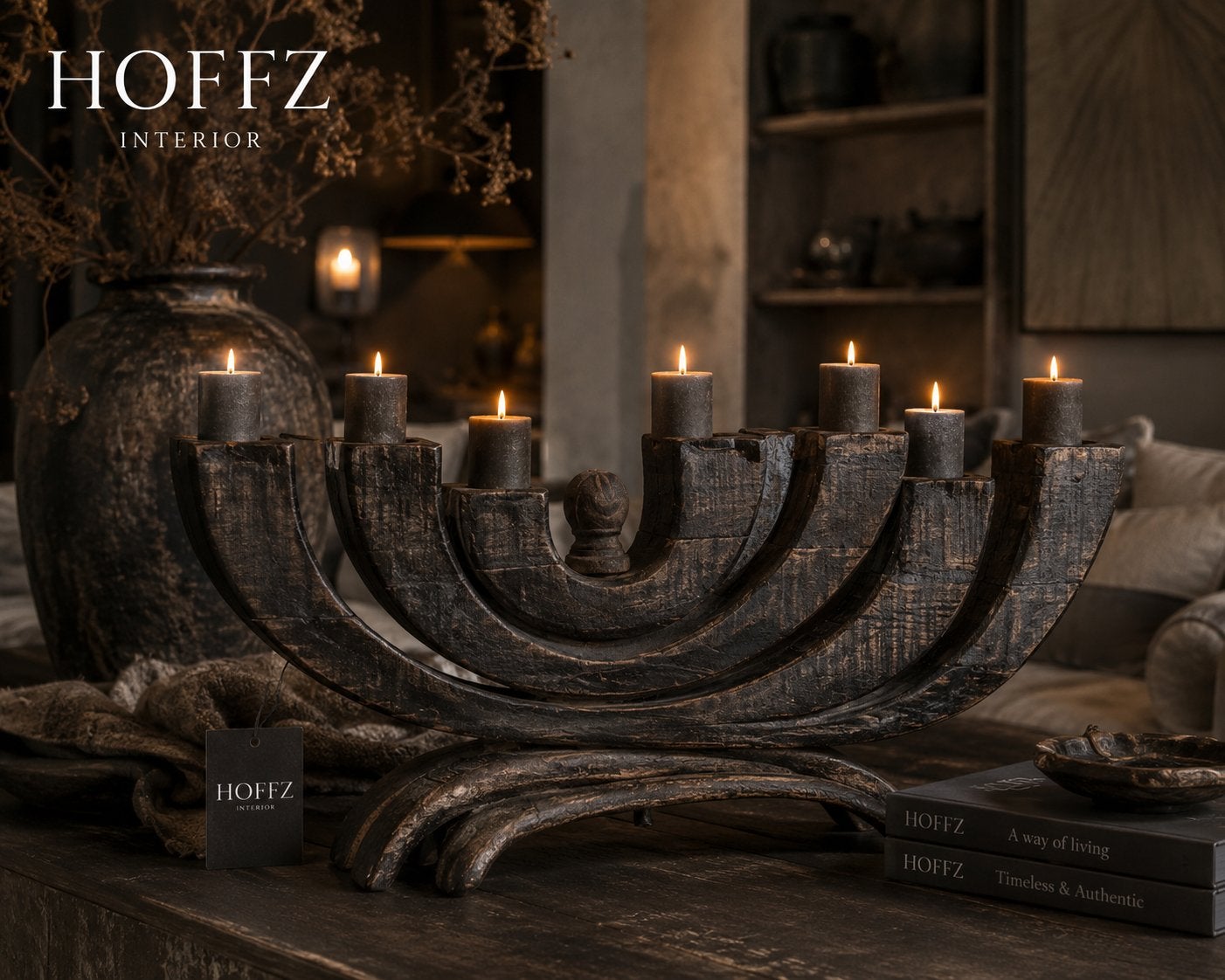 Grote Hoffz Stijl Kandelaar 8-Armig, Gebruikt, Ophalen of Verzenden, Kandelaar, Hout