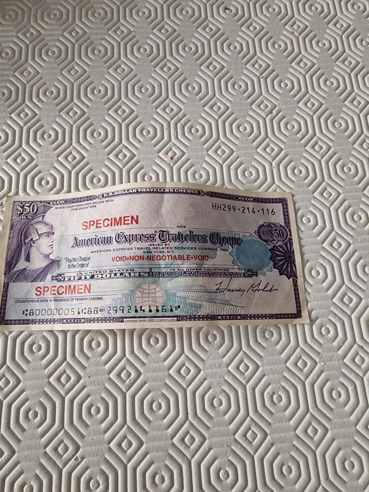 Zeldzaam American Express reischeque specimen, Postzegels en Munten, Ophalen of Verzenden, Overige landen, Los biljet