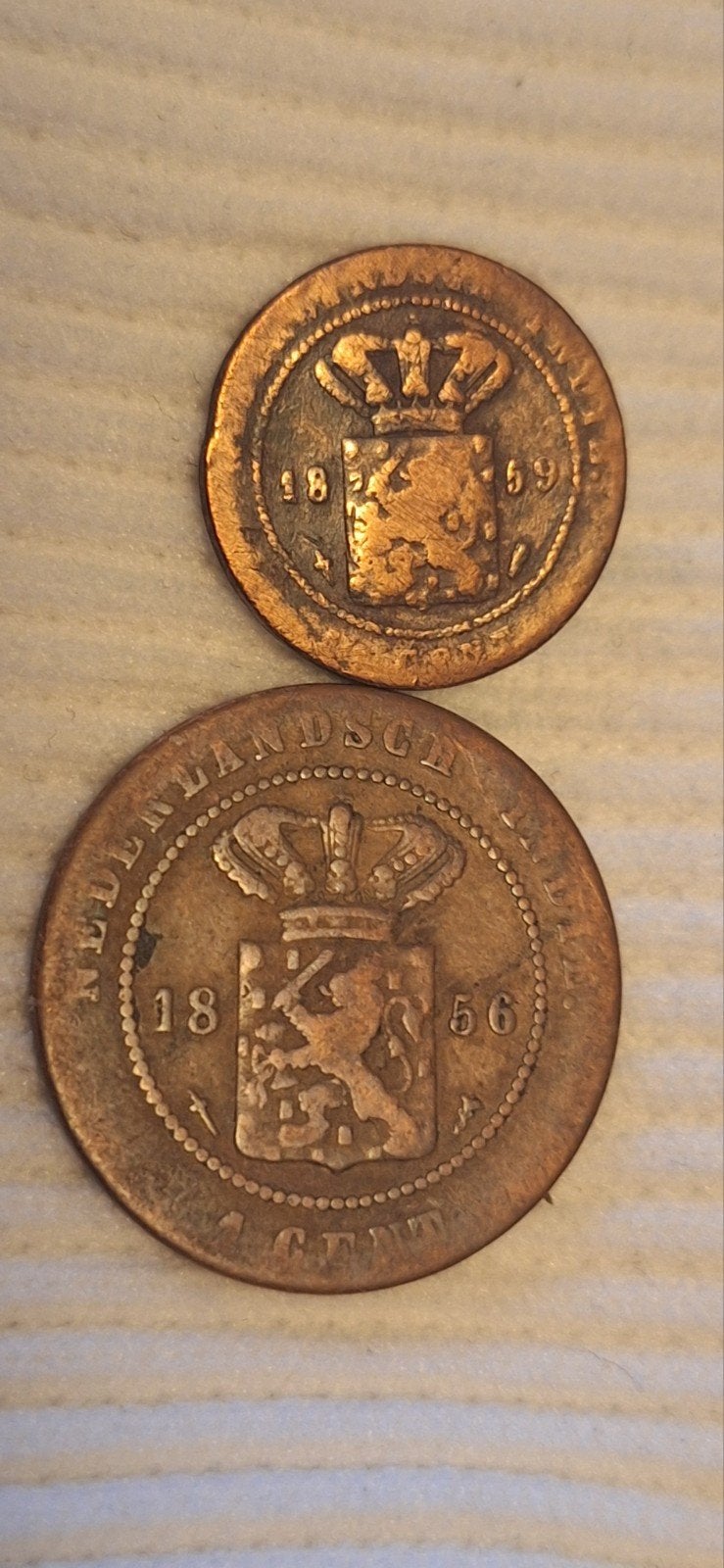 2x Antieke Munten Nederlands-Indië (1 Cent 1856 & ½ Cent 185, Verzenden, Zuidoost-Azië