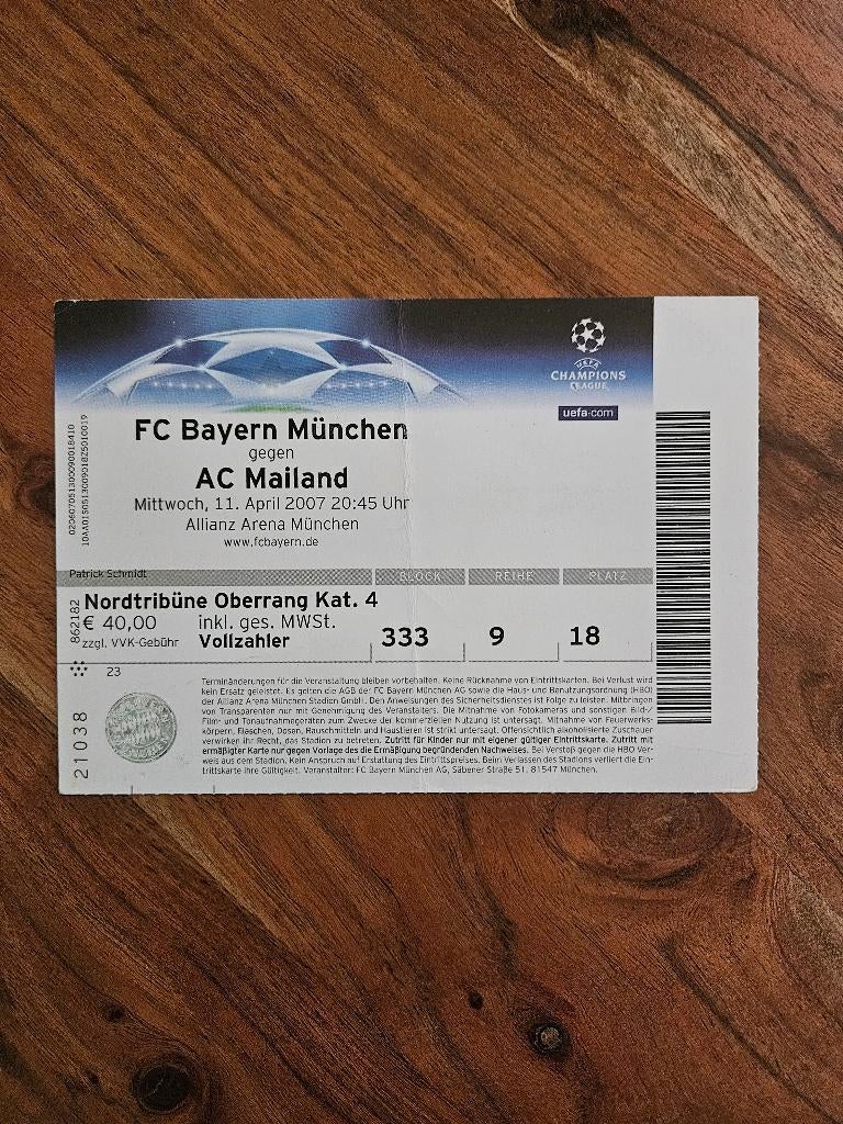 ⚽ Ticket CL Bayern Munchen - Ac Milan 2006/2007 ⚽, Verzenden, Zo goed als nieuw, Buitenlandse clubs