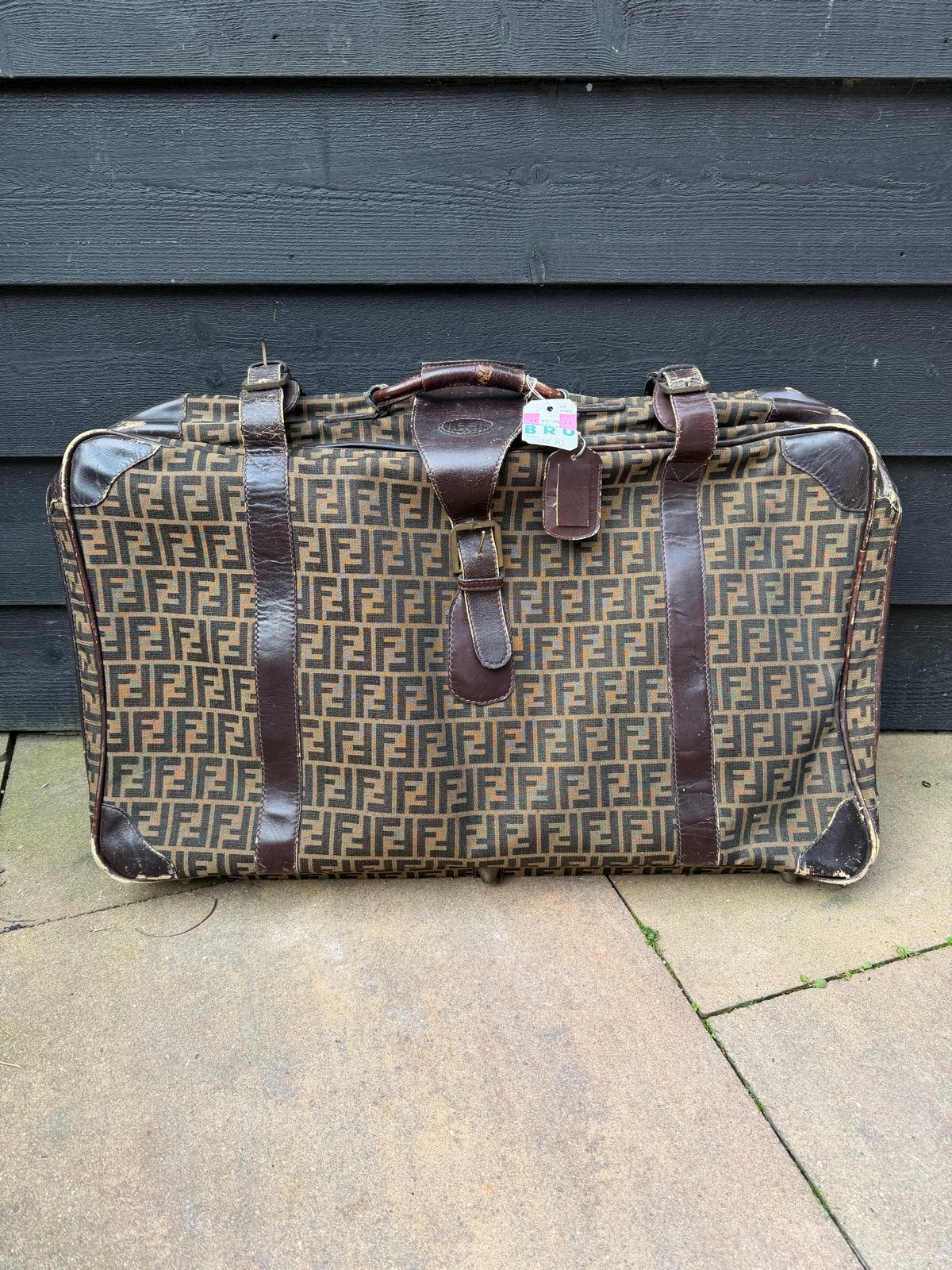 Vintage Fendi reistas met FF-logo - Bruin leer, Gebruikt, 20 tot 30 cm, Bruin, Ophalen of Verzenden