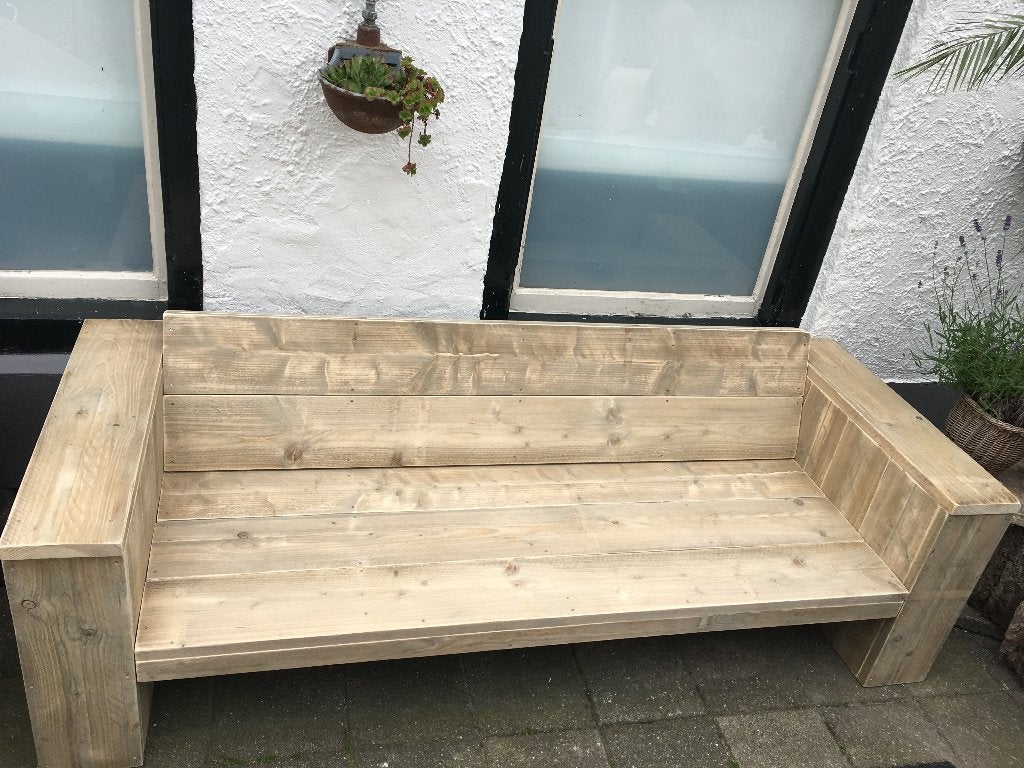 Mooie loungebank nieuw gemaakt van oud lijkend steigerhout, Ophalen of Verzenden, Nieuw, Steigerhout, Eettafel