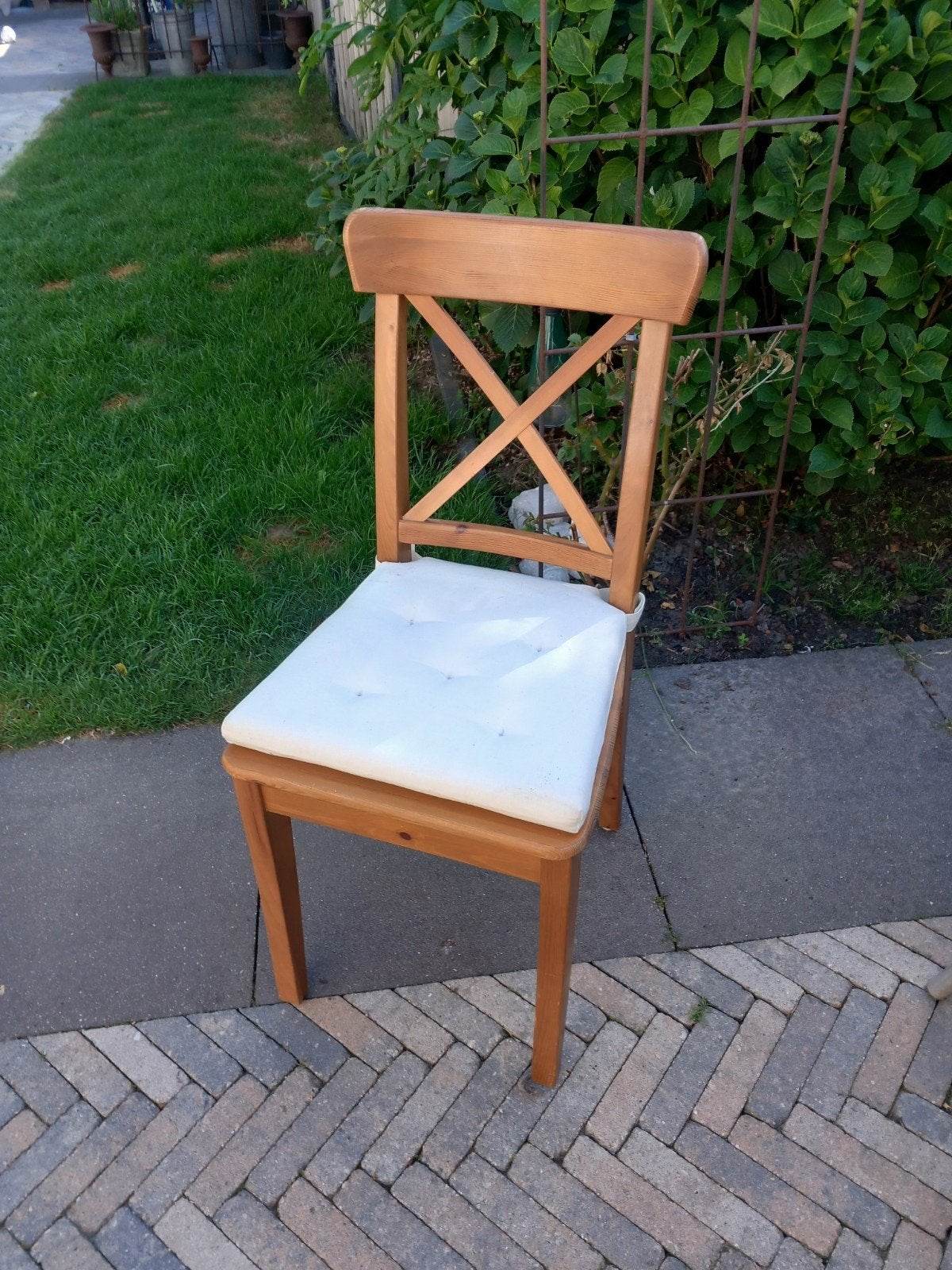 IKEA houten stoel met kussen GRATIS, Ophalen, Gebruikt, Bruin, Stof