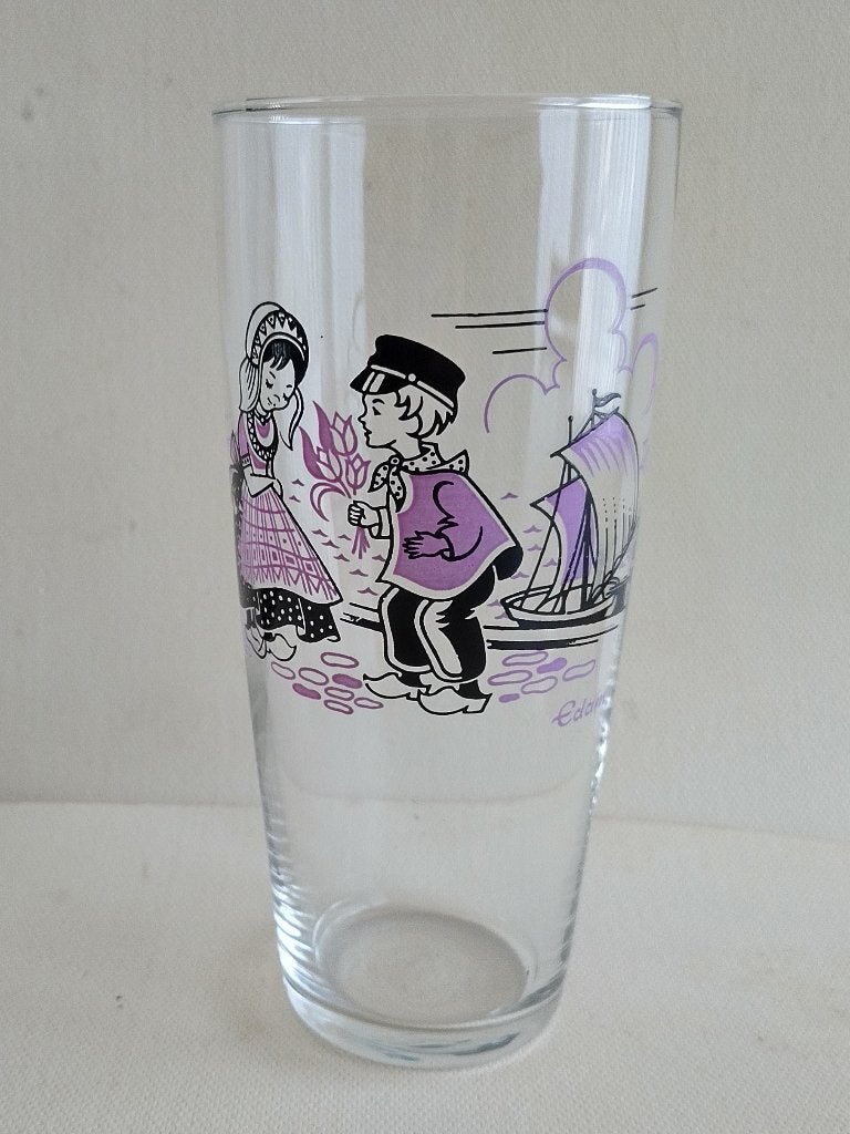 vintage bierglas, klederdracht, souvenir, Edam, Holland, Ophalen of Verzenden, Gebruikt, Glas of Glazen, Overige merken