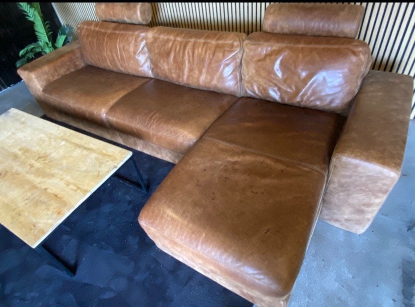 !!ACTIE!! BRUINE LEREN HOEKBANK, DIRECT LEVERBAAR, Huis en Inrichting, Banken | Bankstellen, Verzenden, Hoekbank, 300 cm of meer