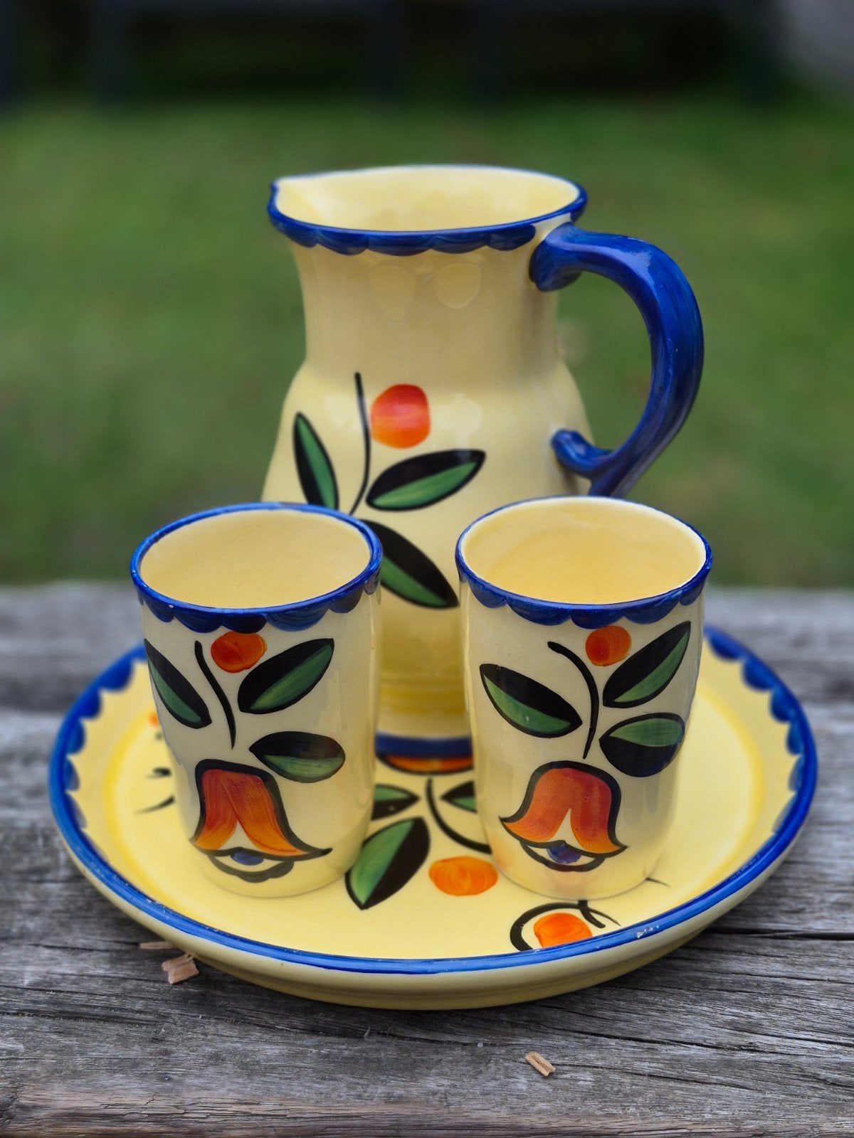 Ditmar Urbach Handbeschilderd Set - Kan, Schaal, 2 Bekers, Antiek en Kunst, Antiek | Keramiek en Aardewerk, Ophalen of Verzenden