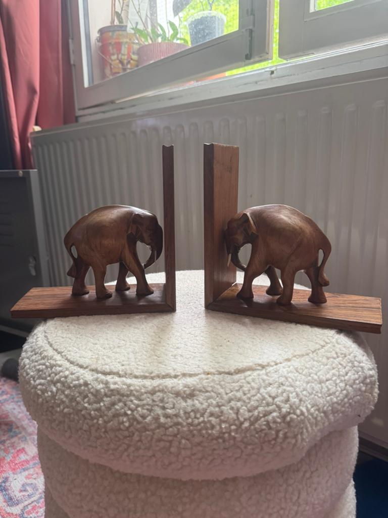 Houten Boekensteunen Olifanten - Vintage, Ophalen of Verzenden