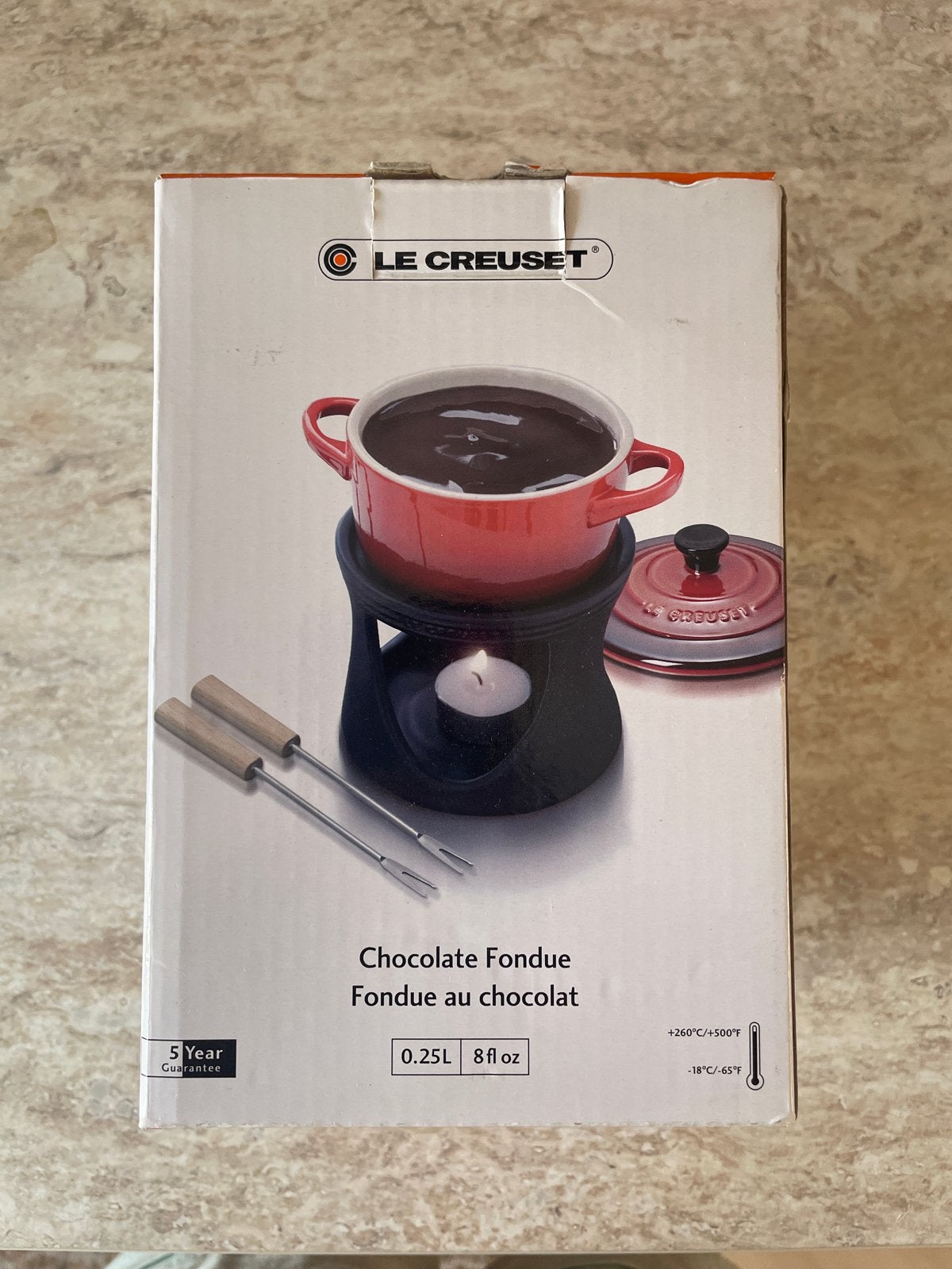 Le Creuset Chocolade Fondue Set - Nieuw in doos, Ophalen of Verzenden, Nieuw, Waxinelicht, Fondueset