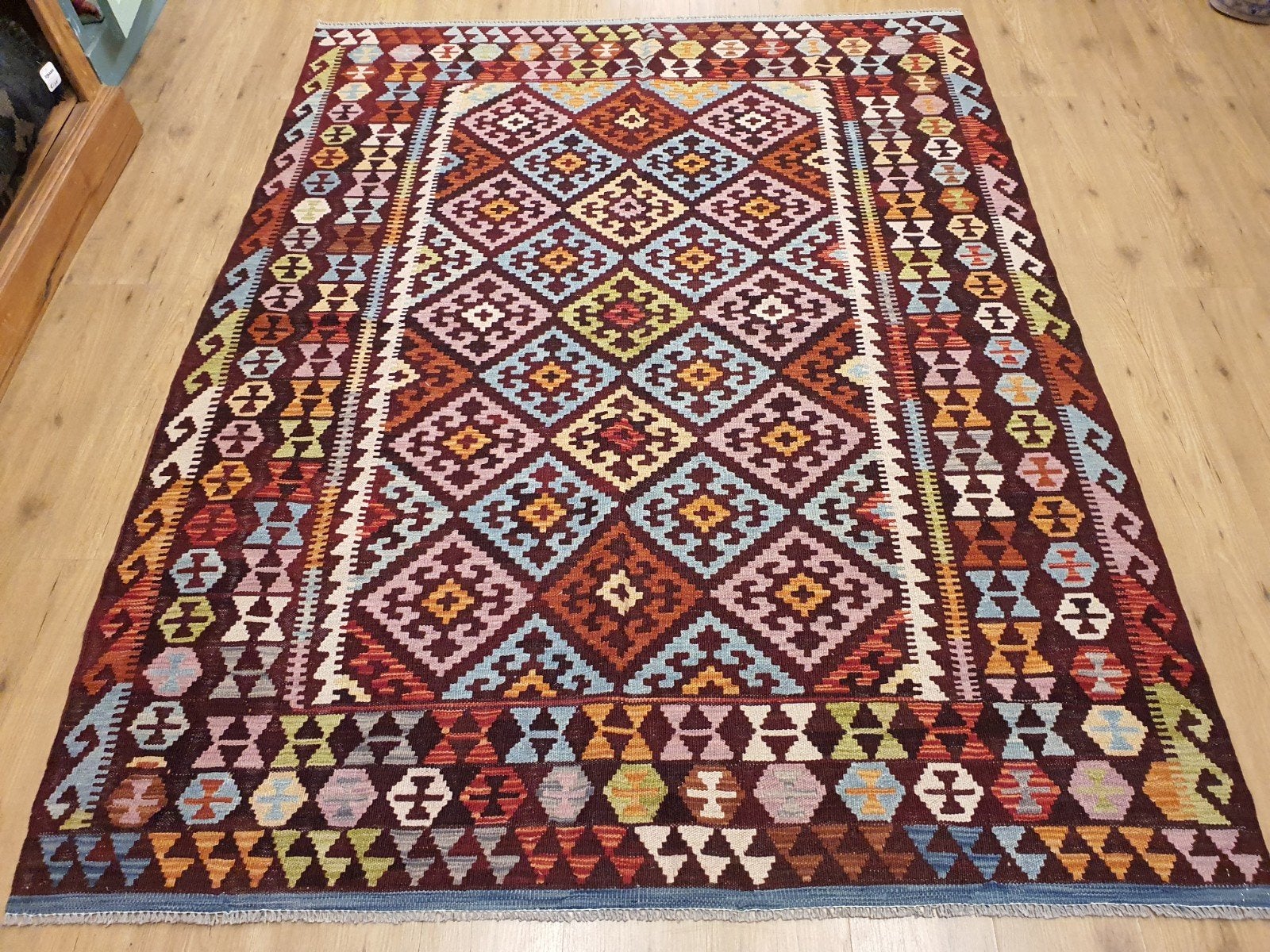Prachtige handgeweven oosterse kelim 230x180, Info@SlatsAntiek.nl, Crème, 150 tot 200 cm, Vof Slats Antiek